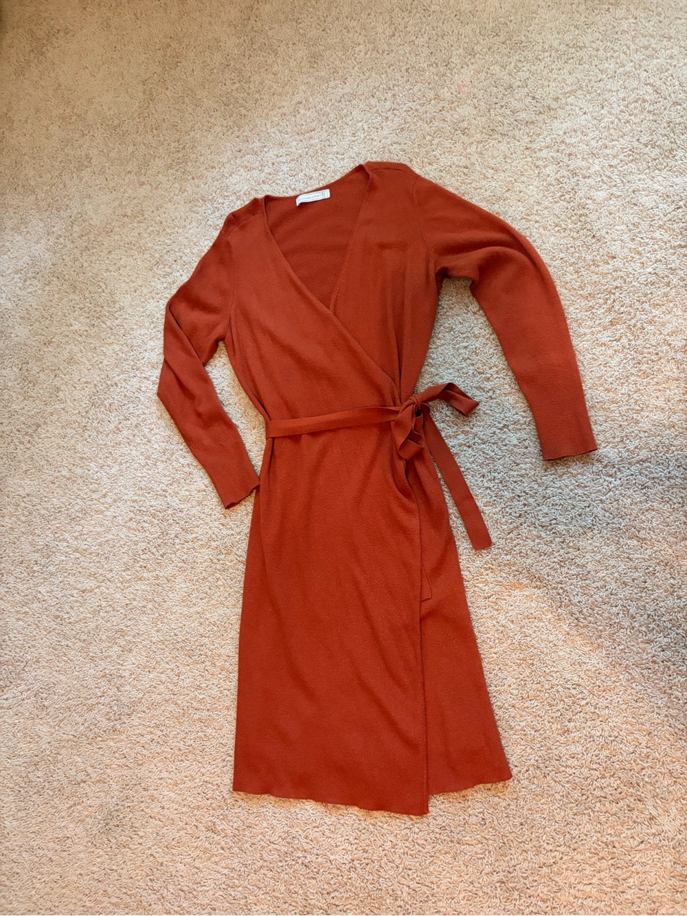 Abercrombie & Fitch Rust Wrap Midi Dress with Tie Waist